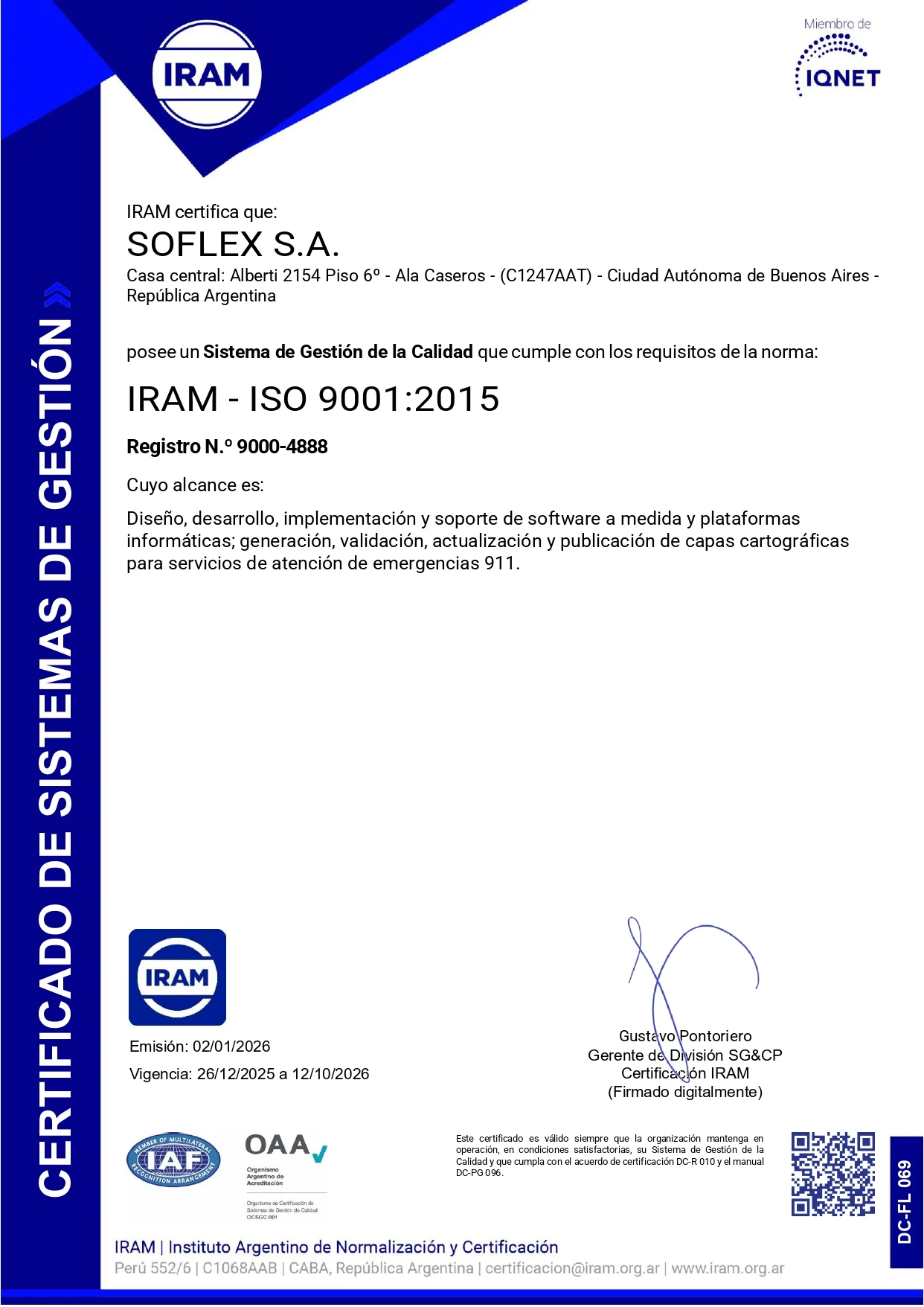 Certificado IRAM-ISO 9001:2015, sello IRAM